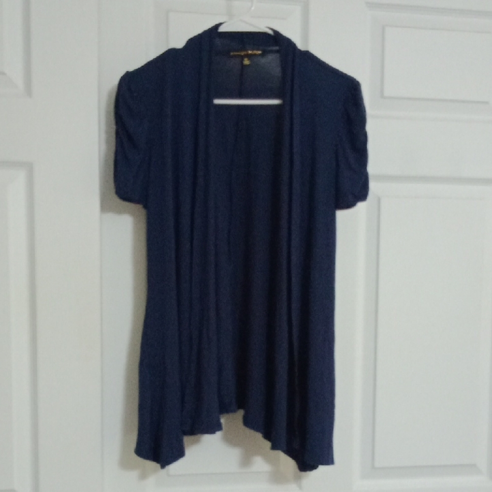 #42. Always Indigo Women's Short Sleeve Navy Blue Open Front Cardi. Size: Medium
